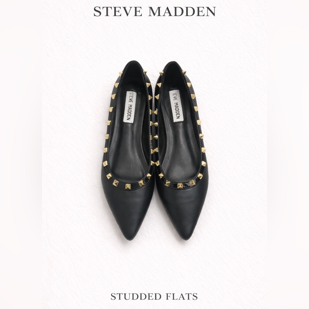 Steve Madden Black Flats with Gold Studs